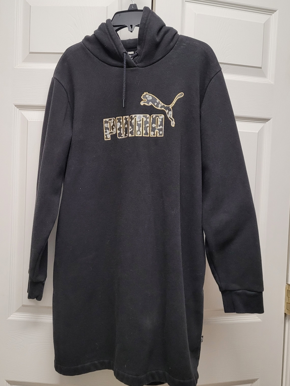 Puma Black Crewneck Hoodie Dress with Gold Logo